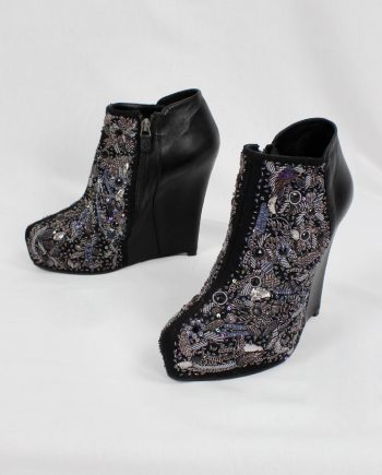 vintage a f Vandevorst black platform wedge boots with beaded and embroidered front fall 2012
