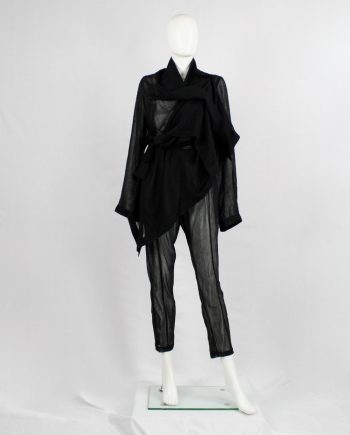 vintage Ann Demeulemeester black sheer trousers with tapered legs early 1990s