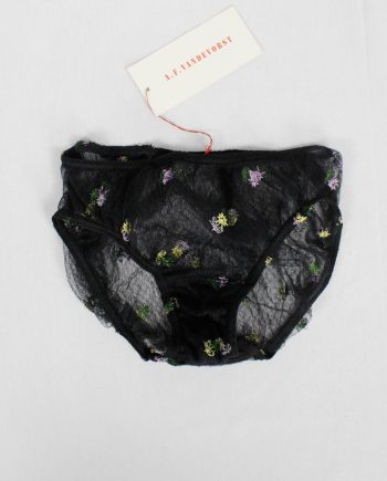 af Vandevorst black sheer double layered briefs with embroidered flowers spring 1999