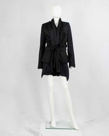 vintage A F Vandevorst black jacket with oversized shawl collar tied in the front fall 2009