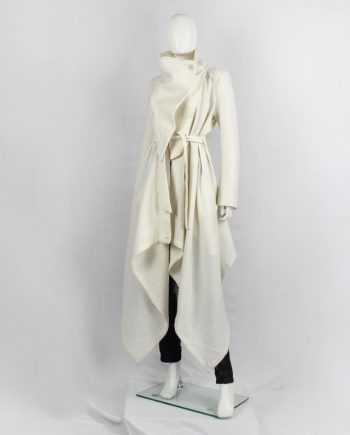 vintage Ann Demeulemeester cream draped maxi coat with oversized cowl neck fall 2012