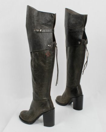 vintage af Vandevorst brown tall riding boots in textured wood print with studded knee panel fall 2014