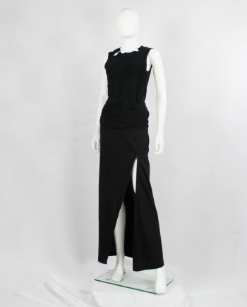 vintage Ann Demeulemeester black twisted maxi skirt with adjustable zipper slit fall 2012