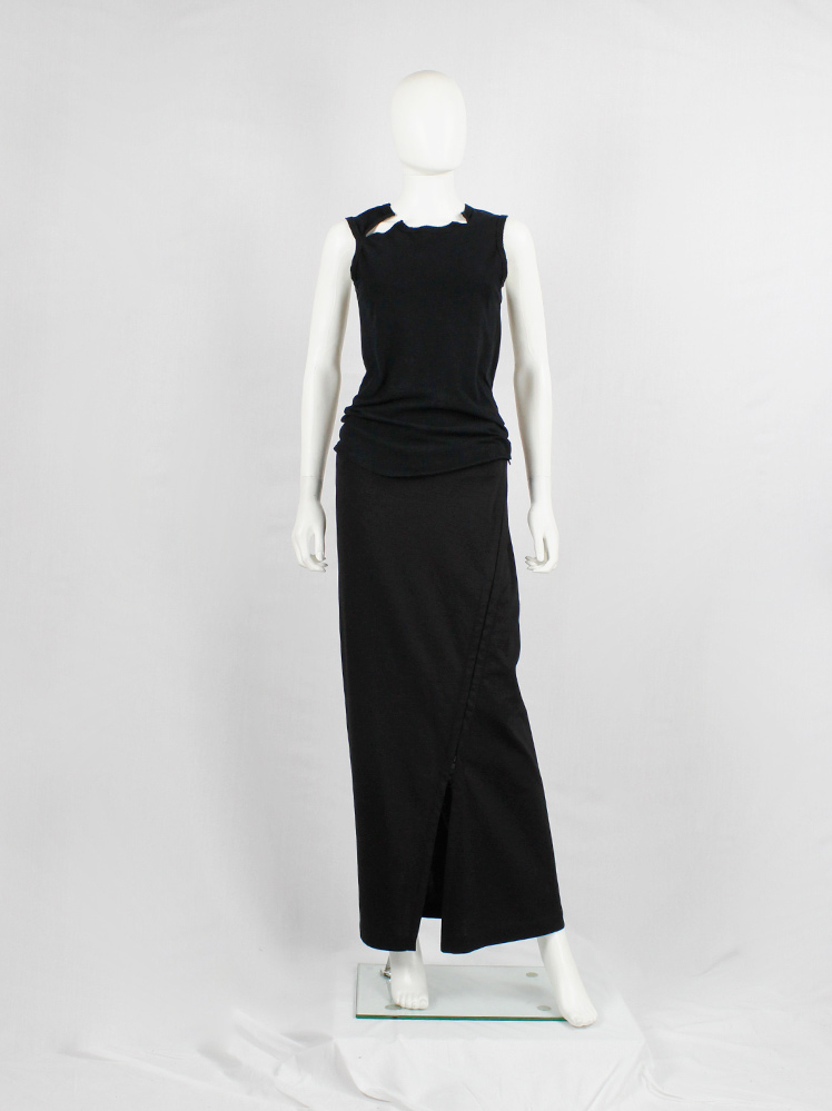Ann Demeulemeester black twisted maxi skirt with adjustable zipper slit ...