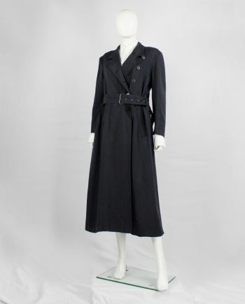 vintage 80s Ann Demeulemeester dark grey maxi coat with asymmetric button closure 1985 1986 1987 1988