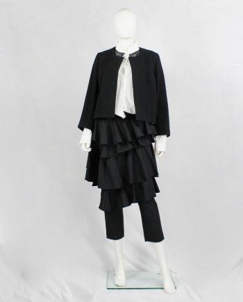 vintage Comme des Garcons dark blue deconstructed jacket with sheer mesh inserts fall 1997