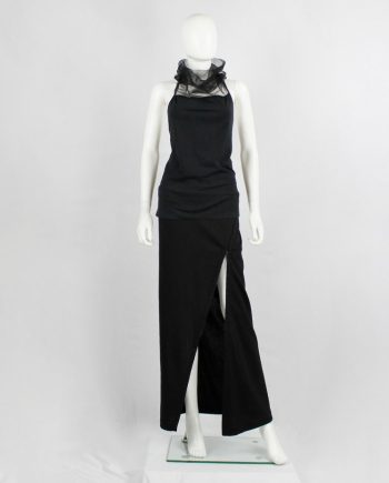 vintage Rick Owens ANTHEM black sleeveless top with sheer top part and standing collar spring 2011