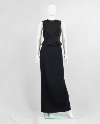 vintage af Vandevorst dark blue maxi pillar skirt with wider hips and back slit fall 2013