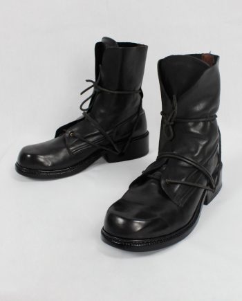 Dirk Bikkembergs black combat boots wrapped with laces through the soles 90s 1990s