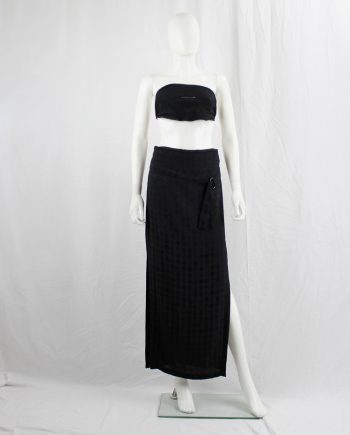 Ann Demeulemeester black maxi skirt with circle motif and belt strap across the front spring 2015