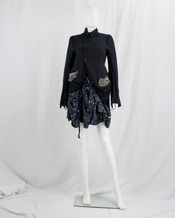 vintage Ann Demeulemeester dark blue wrinkled asymmetric jacket with metal charms spring 2006