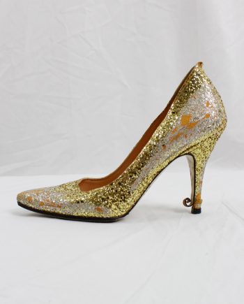 vintage Maison Martin Margiela gold glitter afterparty pumps with destroyed look spring 2005