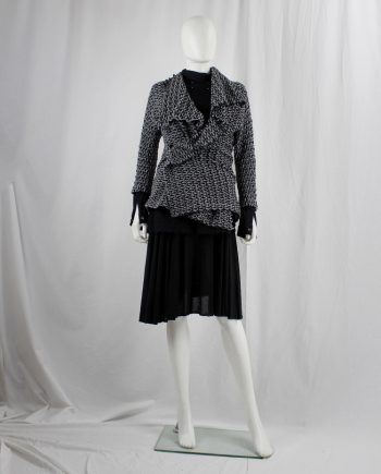 Yohji Yamamoto grey and black wrapped cardigan with drapped collar and wave trim