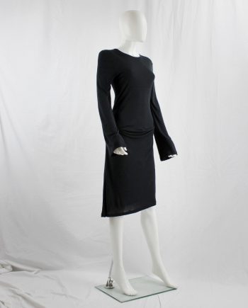 vintage 1990s Ann Demeulemeester black dress with draped hip and wide sleeves 90s