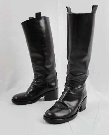 vintage A f Vandevorst black tall classic riding boots with low heel