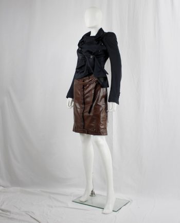 Ann Demeulemeester brown short leather skirt with multiple straps — fall 2004