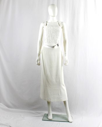 vintage Ann Demeulemeester off-white long skirt gathered by back ties and belt buckle waistband spring 1994