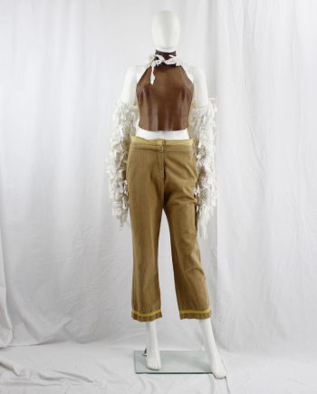 vintage Maison Martin Margiela light brown trousers with pulled out yellow lining spring 2003