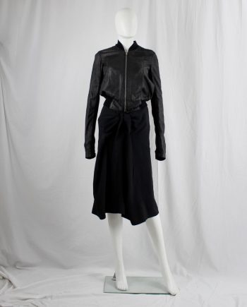 Rick Owens SUKERBALL black leather bomber jacket with pleated back — spring 2003