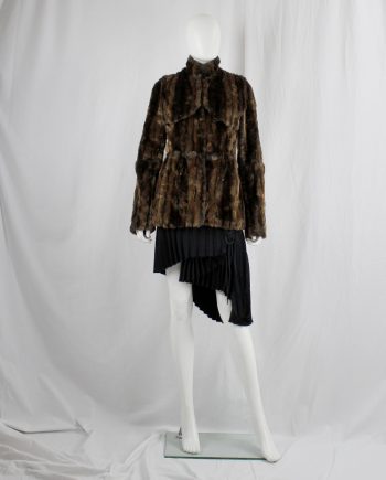 vintage af Vandevorst brown and black faux rabbit fur jacket with studded panels fall 2003