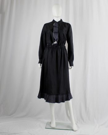 Comme des Garcons Comme set of black shirt and skirt with frayed wavy denim trim
