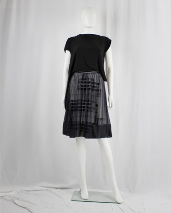 A.F. Vandevorst black sheer skirt with velvet tartan print — spring 2001