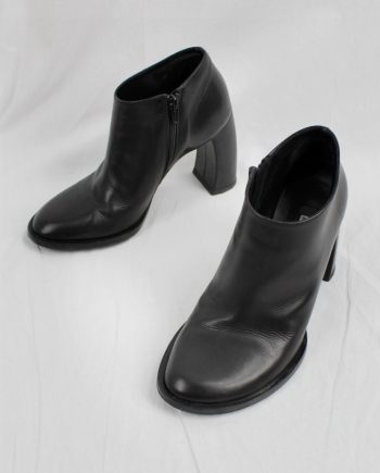 vintage Ann Demeulemeester Blanche black ankle booties with black curved banana heel