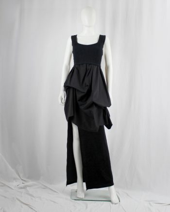 vintage Ann Demeulemeester black gathered dress or tunic with knitted crop top spring 1994