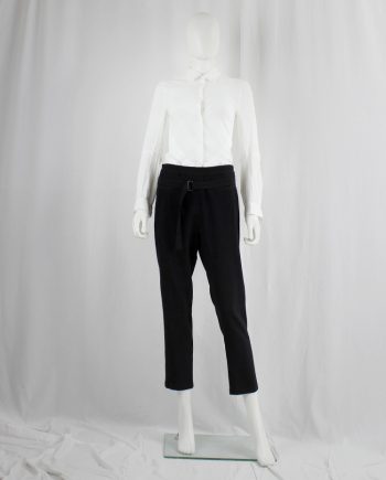 shop vintage Ann Demeulemeester black harem trousers with belt strap across the front