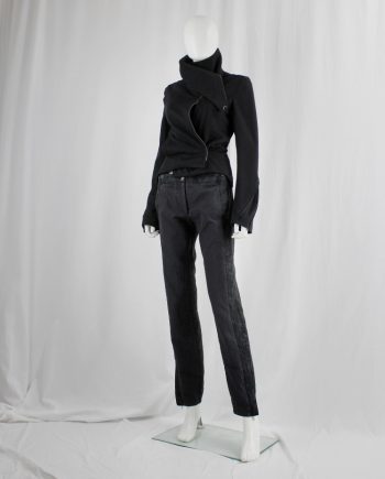 vintage Ann Demeulemeester black jacket with high standing neckline and zippers along the sleeves fall 2012