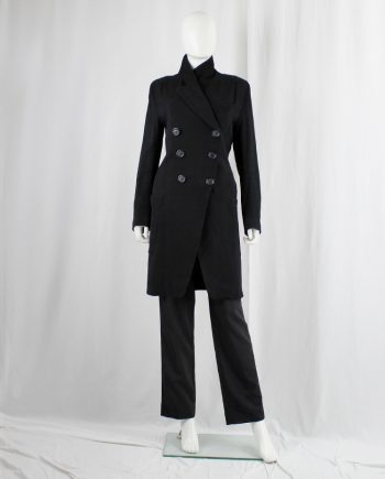vintage Ann Demeulemeester black long coat with asymmetric double breasted closure 90s 1990s