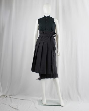 vintage Comme des Garcons dark grey skirt with folded over pleated panel and frill trim fall 2005