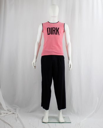 vintage Dirk Bikkembergs hot pink sleeveless tee with black piping and DIRK printed
