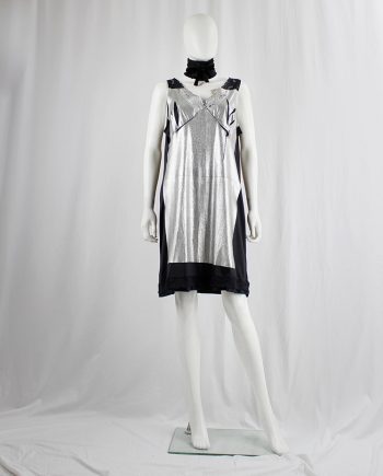 vintage Maison Martin Margiela artisanal black slip dress with lace pressed with silver foil spring 2003