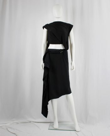 vintage Maison Martin Margiela black long asymmetric skirt torn from the fabric roll spring 2006
