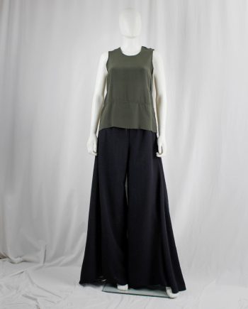 vintage Maison Martin Margiela dark green silk top with outwards piping and frayed hemline fall 2000