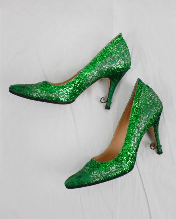 vintage Maison Martin Margiela green glitter afterparty pumps with destroyed look spring 2005