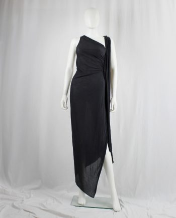 vintage Rick Owens EXPLODER dark grey maxi dress with triangulare hemline and side drape fall 2007