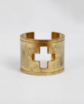 vintage a f Vandevorst gold wide ring with punched out cross logo fall 2016