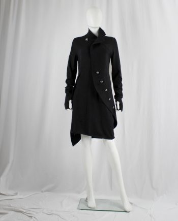 vintage af Vandevorst black asymmetrical knit dress with curved panel with silver cross buttons fall 2011