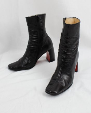 vintage Ann Demeulemeester black ankle boots with red sole and banana heel fall 1996