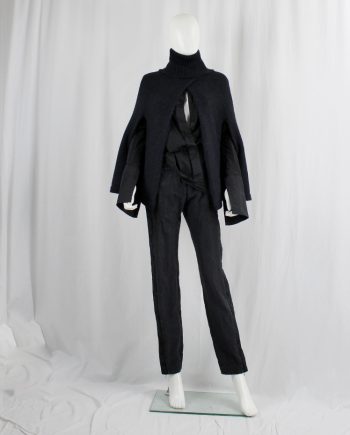 vintage Ann Demeulemeester black wool turtleneck poncho with slit sleeves spring 2010