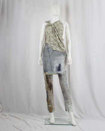 vintage af Vandevorst blue and beige geometric skirt hand-painted by Katrien Wuyts spring 2011