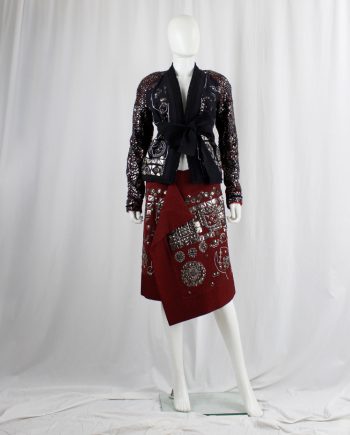 vintage Af Vandevorst red overlapping skirts with silver hand beaded embellishments spring 2016