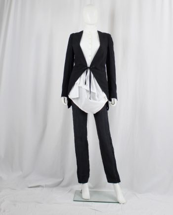 vintage Ann Demeulemeester black front tied cutaway blazer with back belt and slit