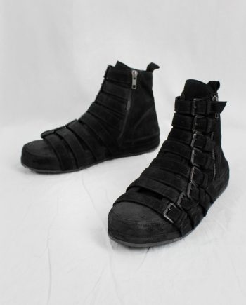 vintage Ann Demeulemeester black high top suede sneakers covered by buckled belts