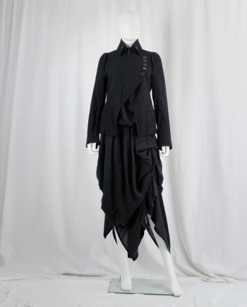 vintage Ann Demeulemeester black jacket with asymmetric button closure and removable collar fall 2003