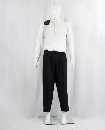 vintage Ann Demeulemeester black loose mens trousers with orange waistband and pocket lining