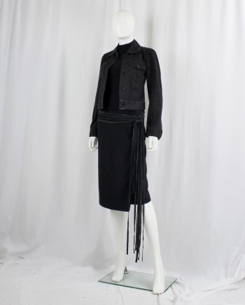vintage Ann Demeulemeester black skirt with attached belts with fringe ends fall 2002