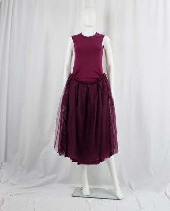 vintage Comme des Garcons purple dress with triple layered skirt attached to the front spring 1998